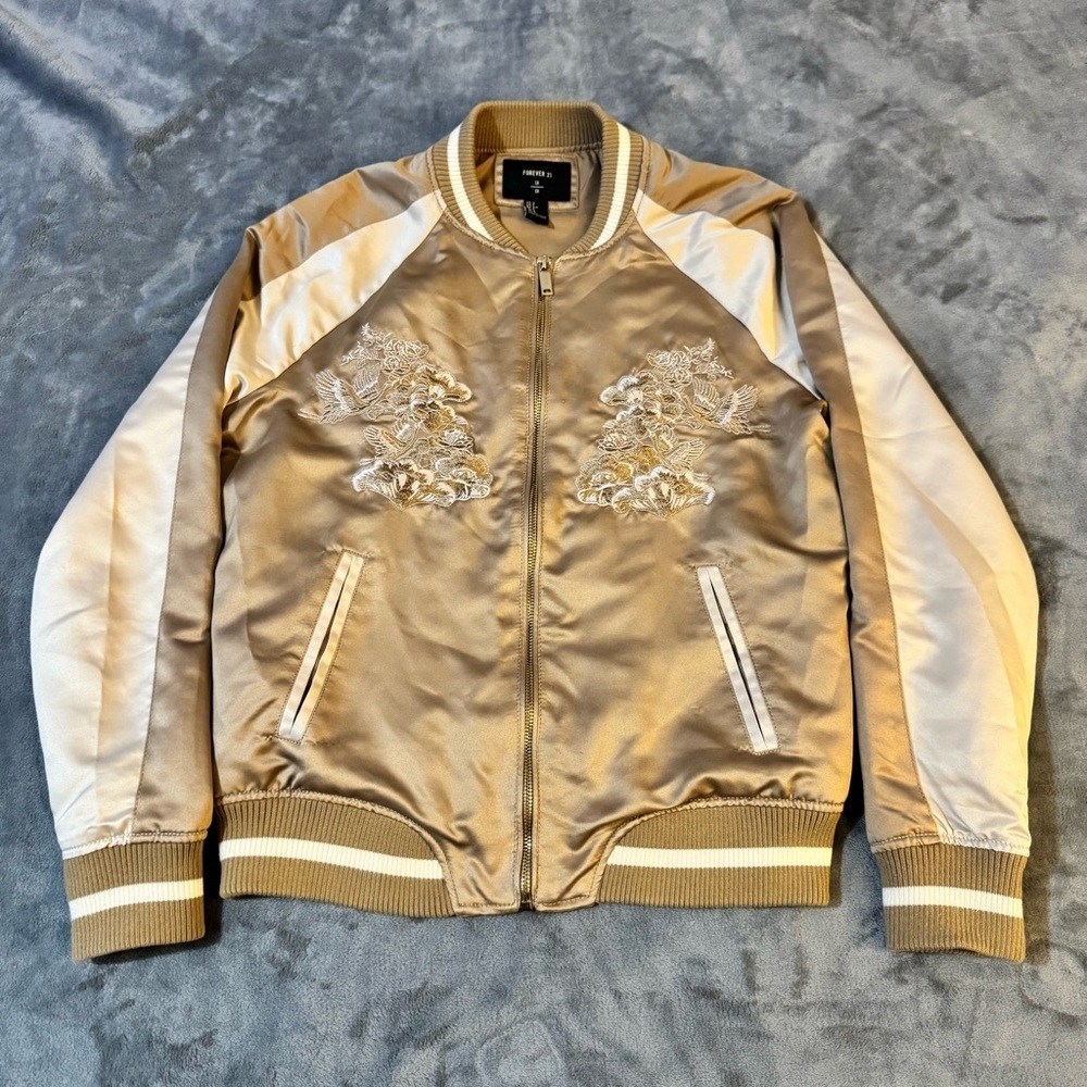 Forever 21 Metallic Bomber Jacket with Embroidery
#1399